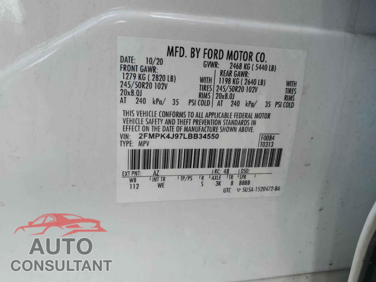 FORD EDGE 2020 - 2FMPK4J97LBB34550