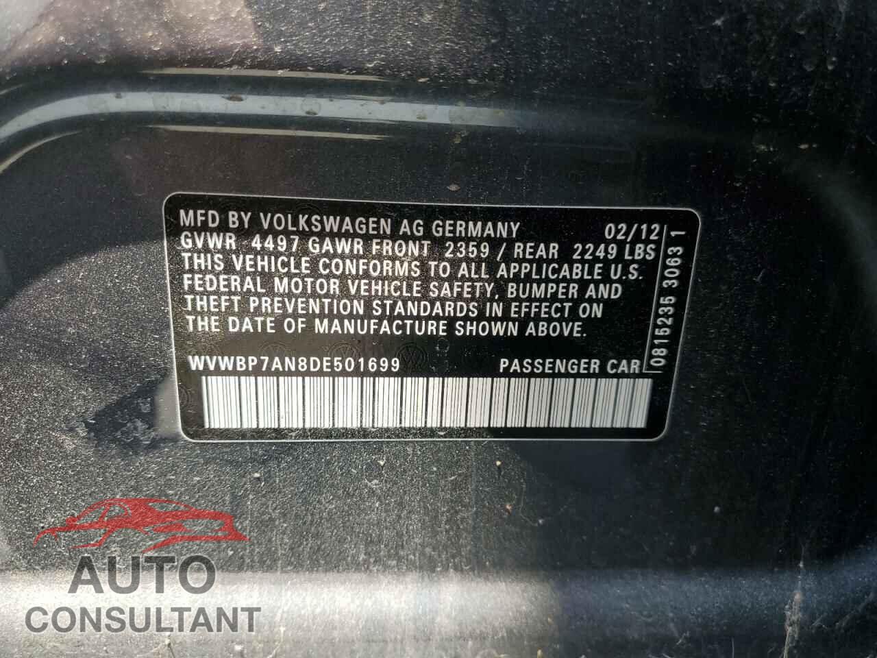 VOLKSWAGEN CC 2013 - WVWBP7AN8DE501699