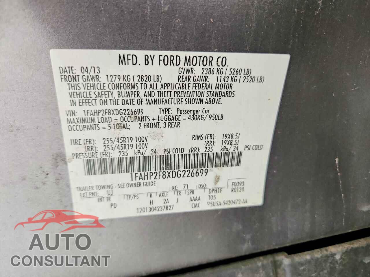 FORD TAURUS 2013 - 1FAHP2F8XDG226699