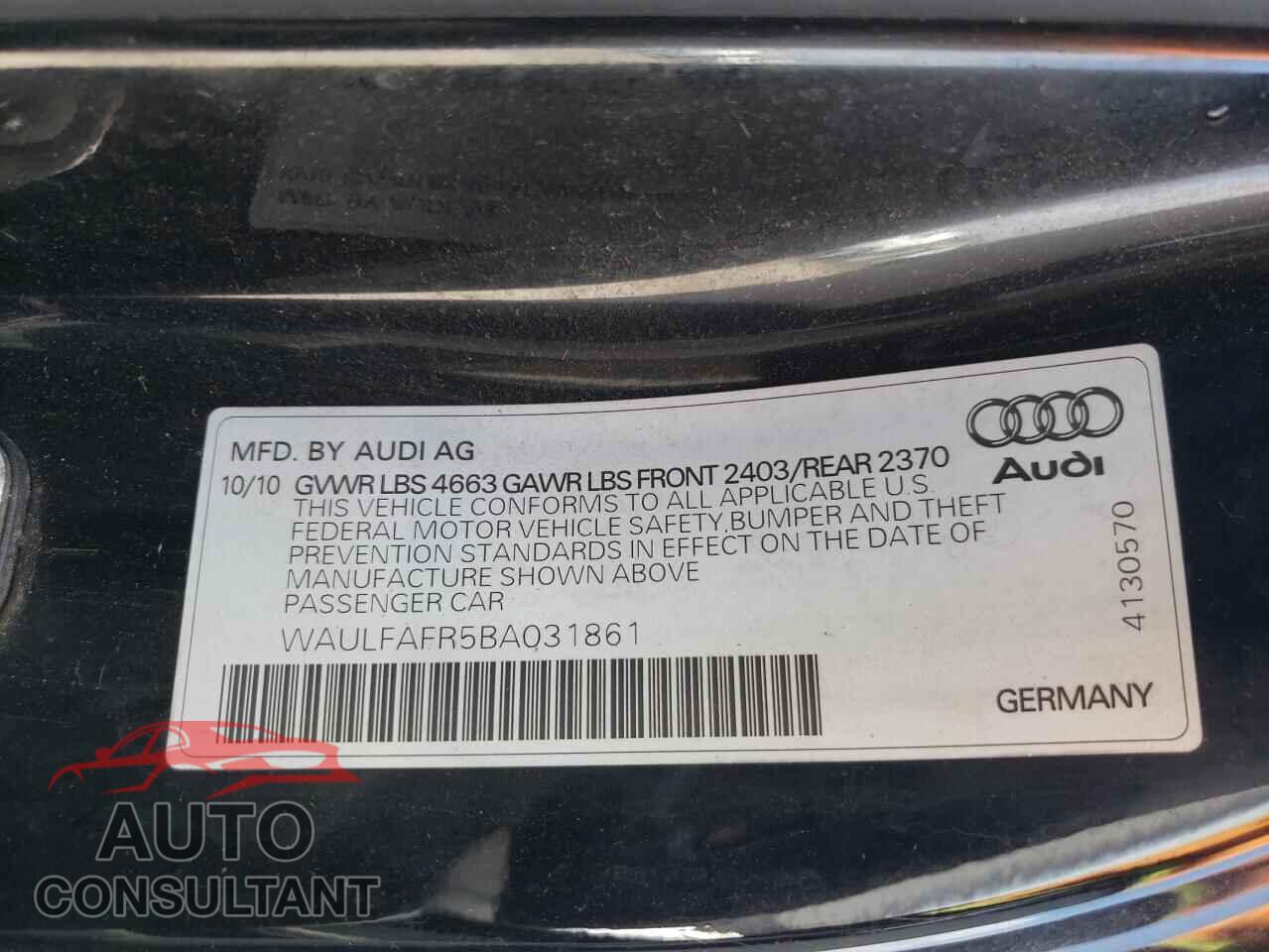 AUDI A5 2011 - WAULFAFR5BA031861