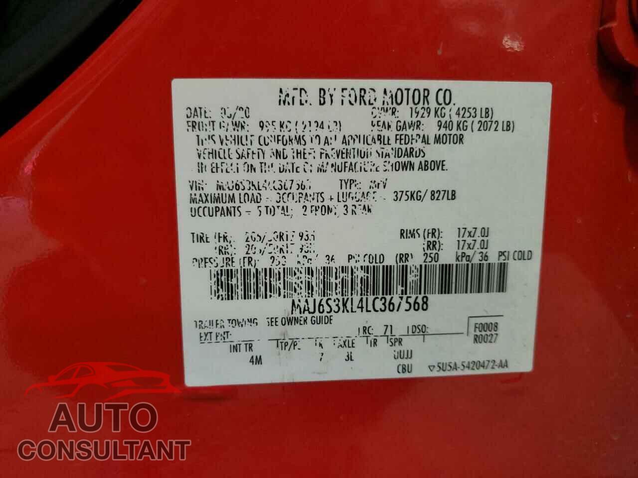 FORD ECOSPORT 2020 - MAJ6S3KL4LC367568