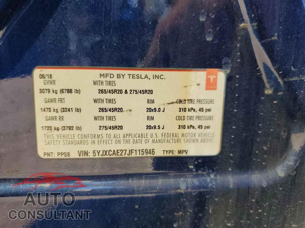 TESLA MODEL X 2018 - 5YJXCAE27JF115946