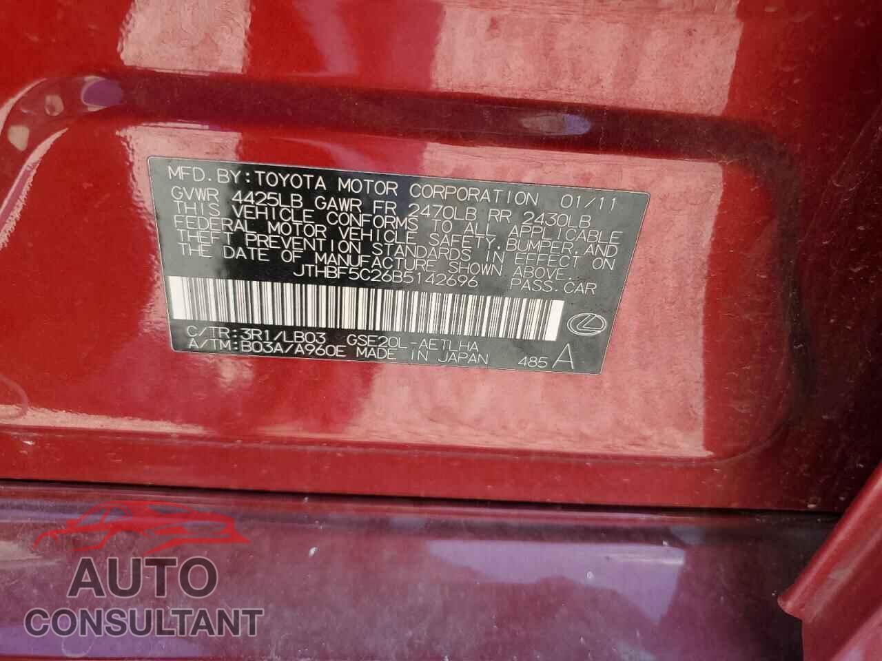LEXUS IS 2011 - JTHBF5C26B5142696