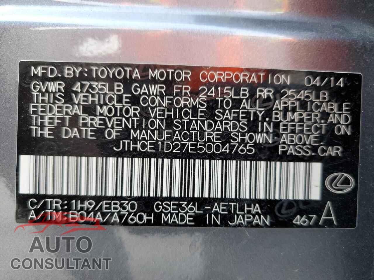 LEXUS IS 2014 - JTHCE1D27E5004765