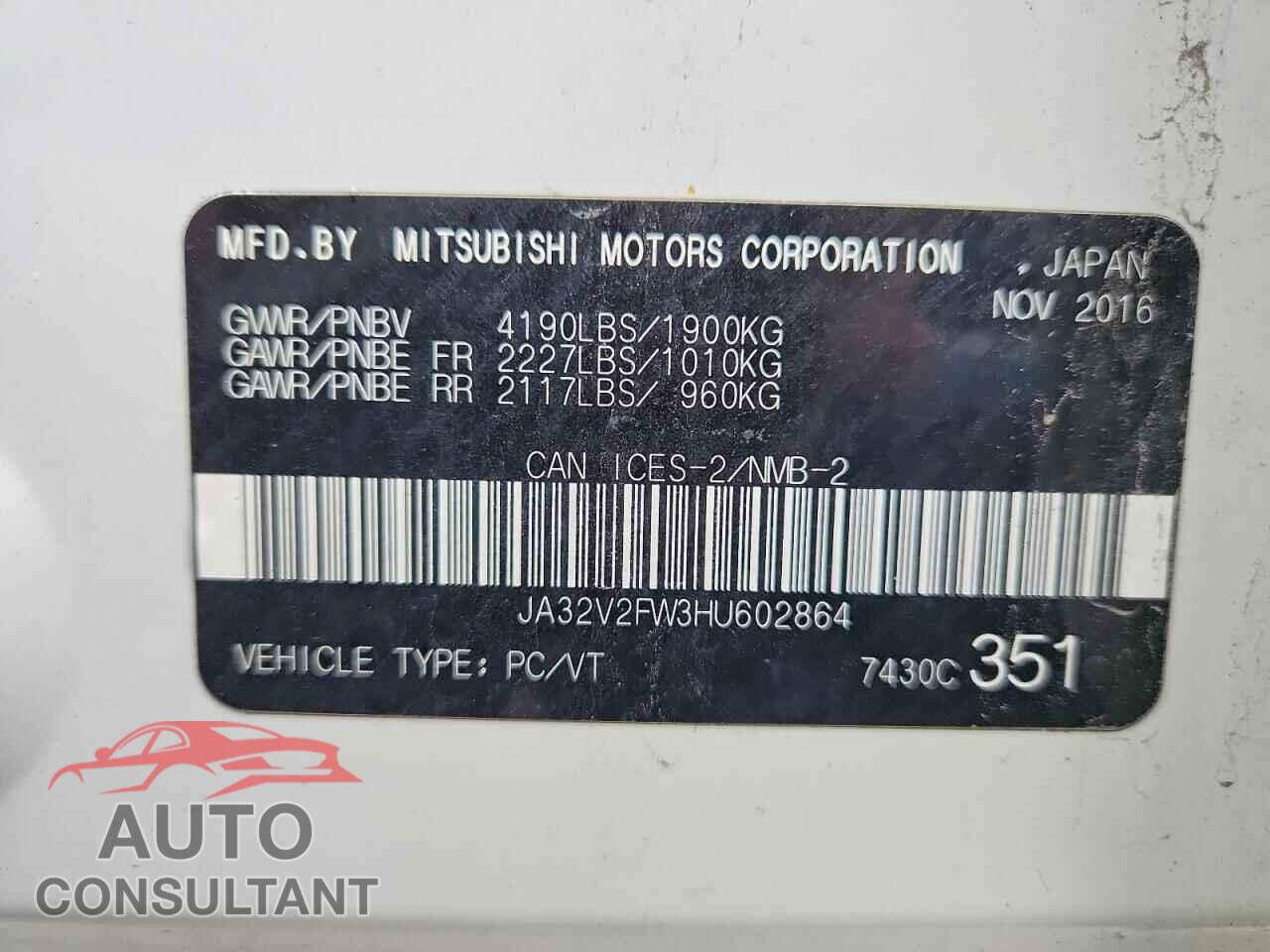 MITSUBISHI LANCER 2017 - JA32V2FW3HU602864