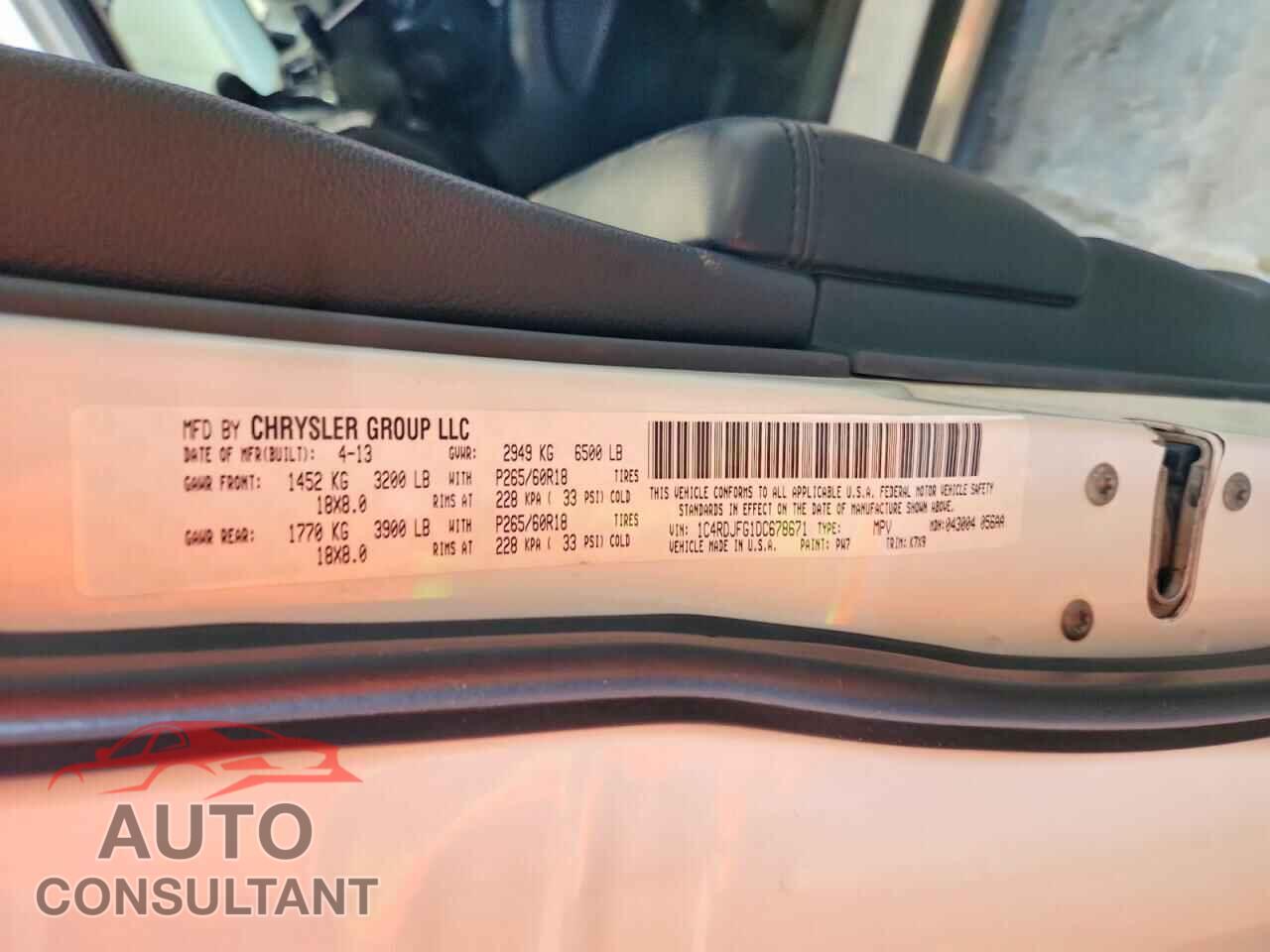 DODGE DURANGO 2013 - 1C4RDJFG1DC678671
