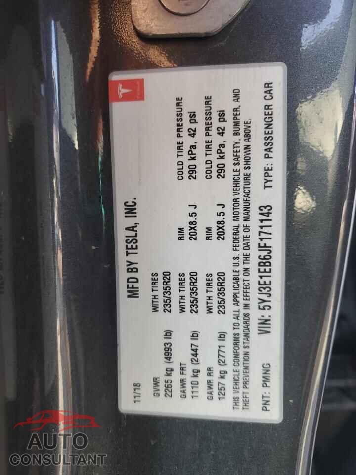 TESLA MODEL 3 2018 - 5YJ3E1EB6JF171143