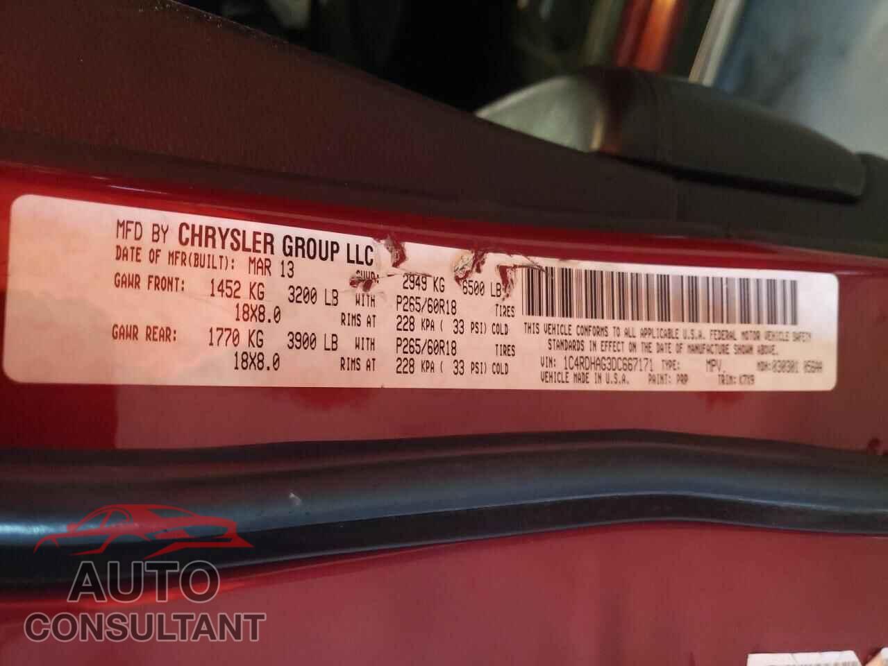 DODGE DURANGO 2013 - 1C4RDHAG3DC667171