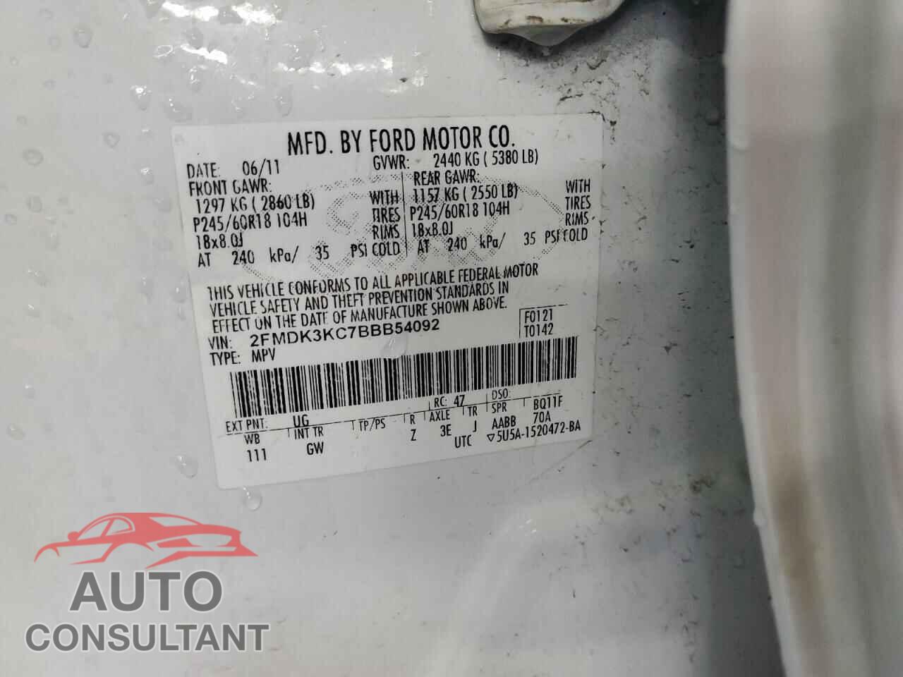 FORD EDGE 2011 - 2FMDK3KC7BBB54092