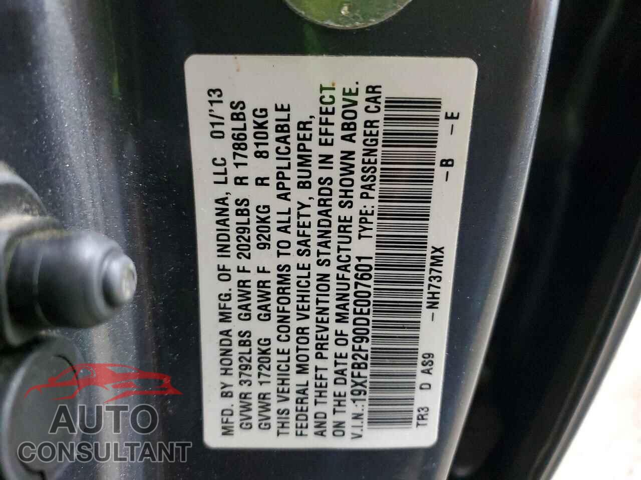 HONDA CIVIC 2013 - 19XFB2F90DE007601