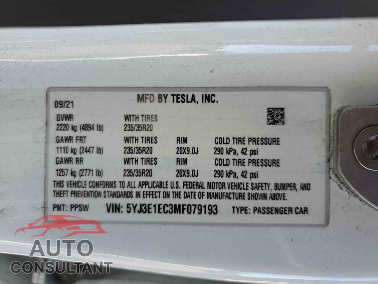 TESLA MODEL 3 2021 - 5YJ3E1EC3MF079193