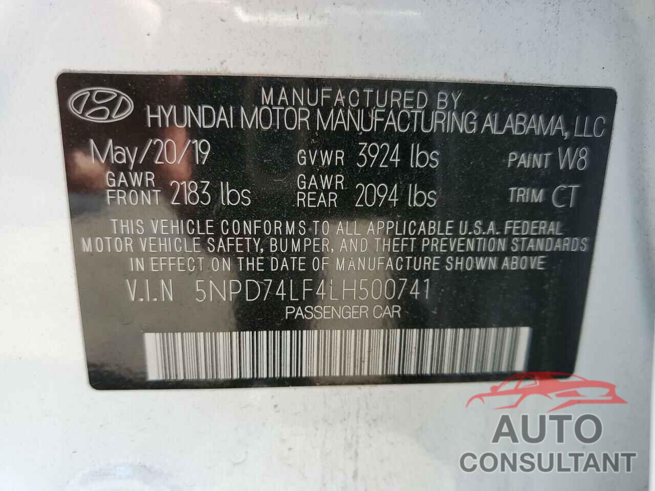 HYUNDAI ELANTRA 2020 - 5NPD74LF4LH500741