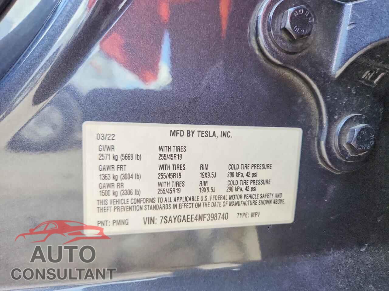 TESLA MODEL Y 2022 - 7SAYGAEE4NF398740