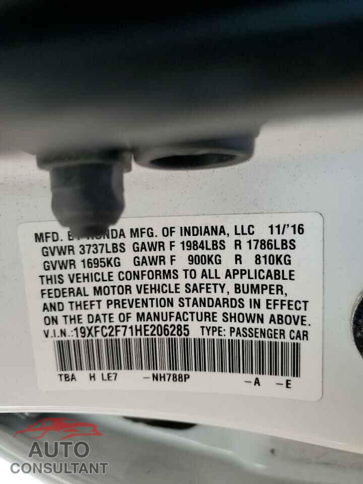 HONDA CIVIC 2017 - 19XFC2F71HE206285