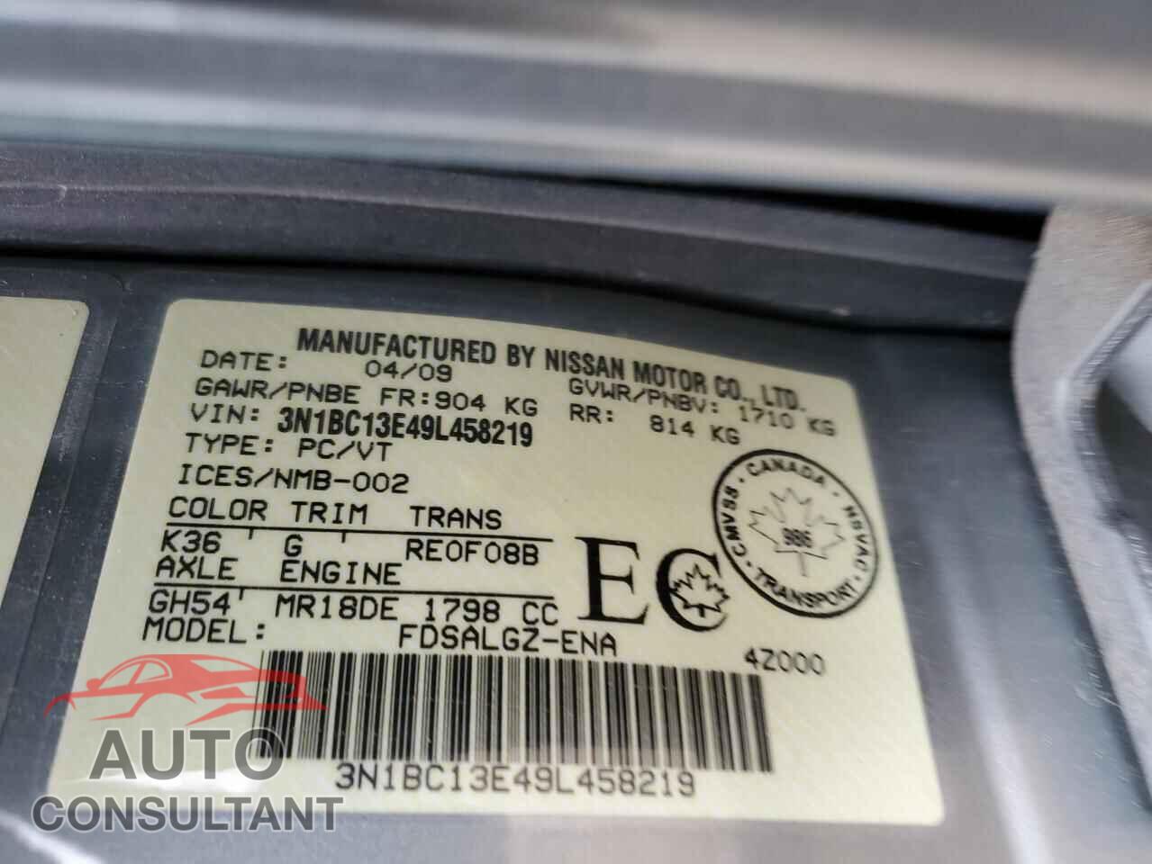NISSAN VERSA 2009 - 3N1BC13E49L458219