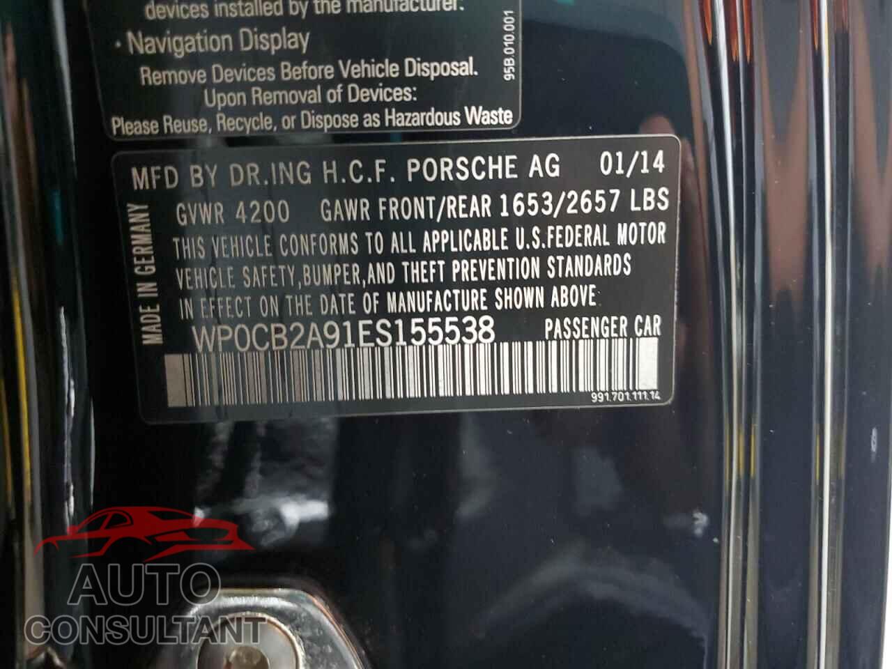 PORSCHE 911 2014 - WP0CB2A91ES155538