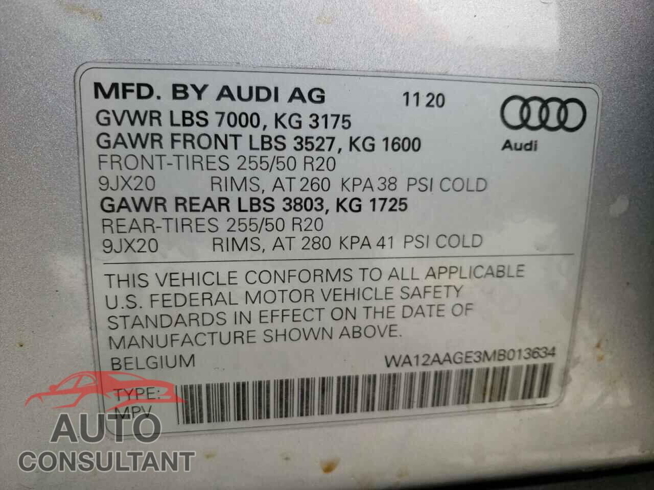 AUDI E-TRON 2021 - WA12AAGE3MB013634