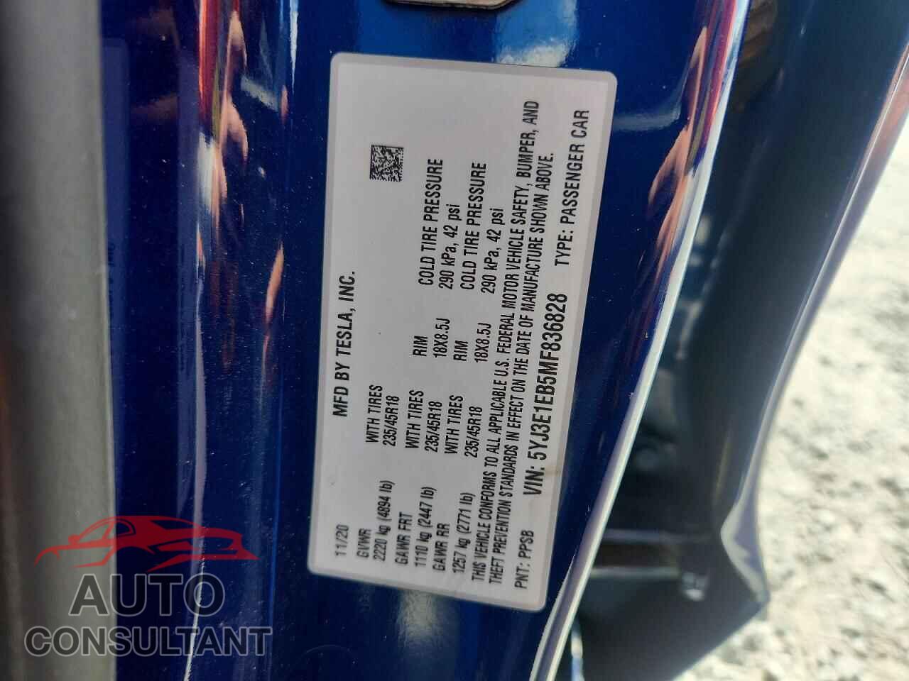 TESLA MODEL 3 2021 - 5YJ3E1EB5MF836828