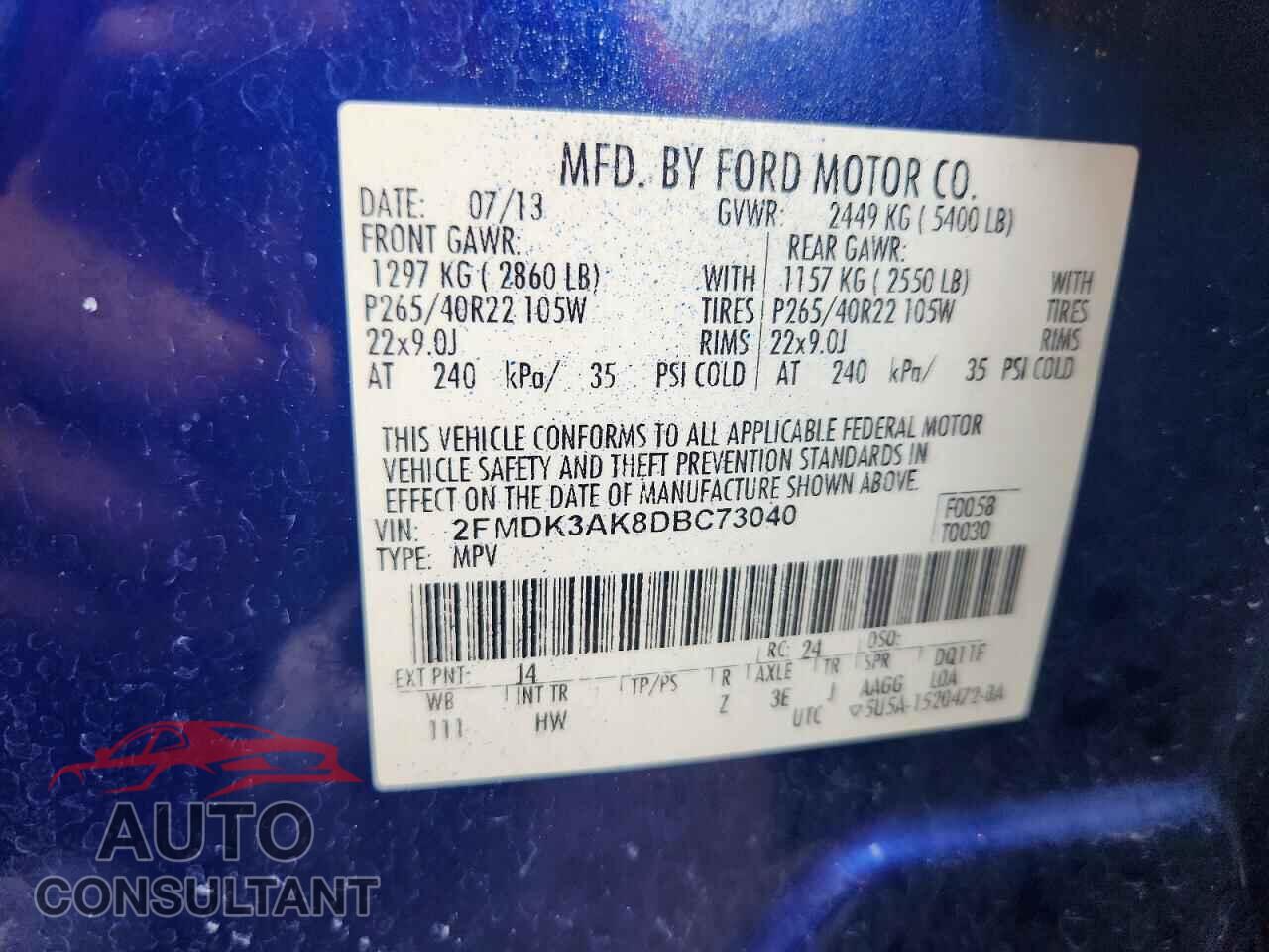 FORD EDGE 2013 - 2FMDK3AK8DBC73040
