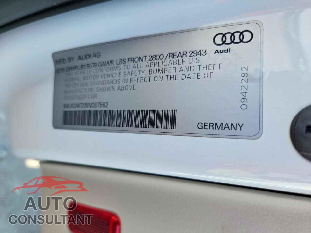 AUDI A7 2019 - WAUV2AF20KN087562