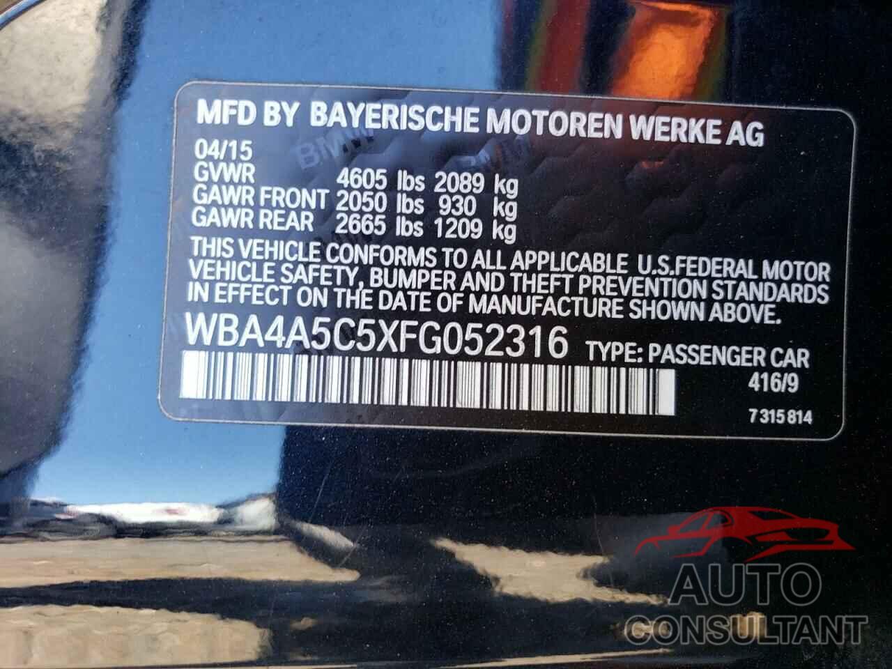 BMW 4 SERIES 2015 - WBA4A5C5XFG052316