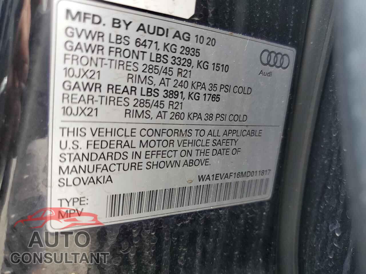 AUDI Q8 2021 - WA1EVAF16MD011817