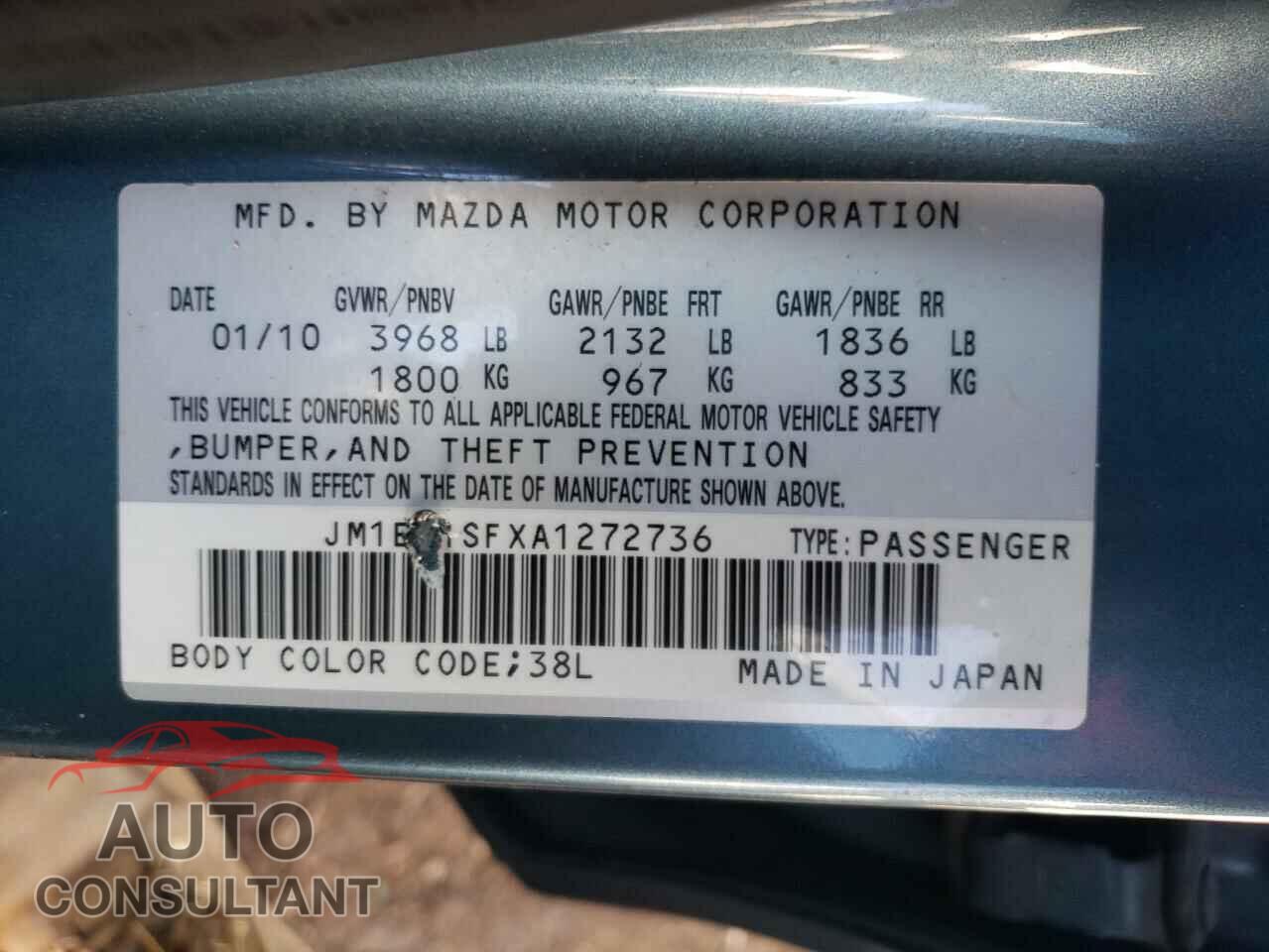 MAZDA 3 2010 - JM1BL1SFXA1272736