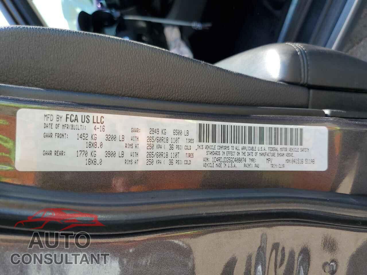 DODGE DURANGO 2016 - 1C4RDJDG5GC408074