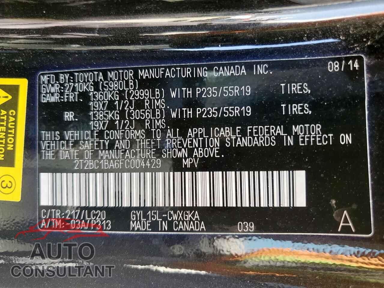 LEXUS RX450 2015 - 2T2BC1BA6FC004429