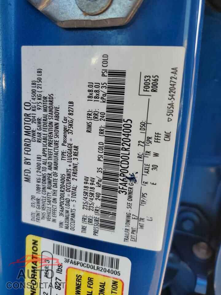 FORD FUSION 2020 - 3FA6P0CD0LR204005