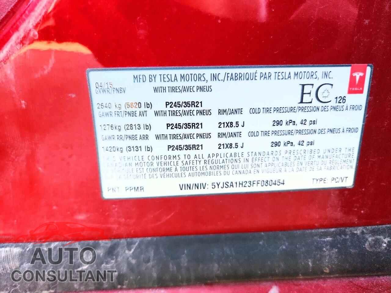 TESLA MODEL S 2015 - 5YJSA1H23FF080454