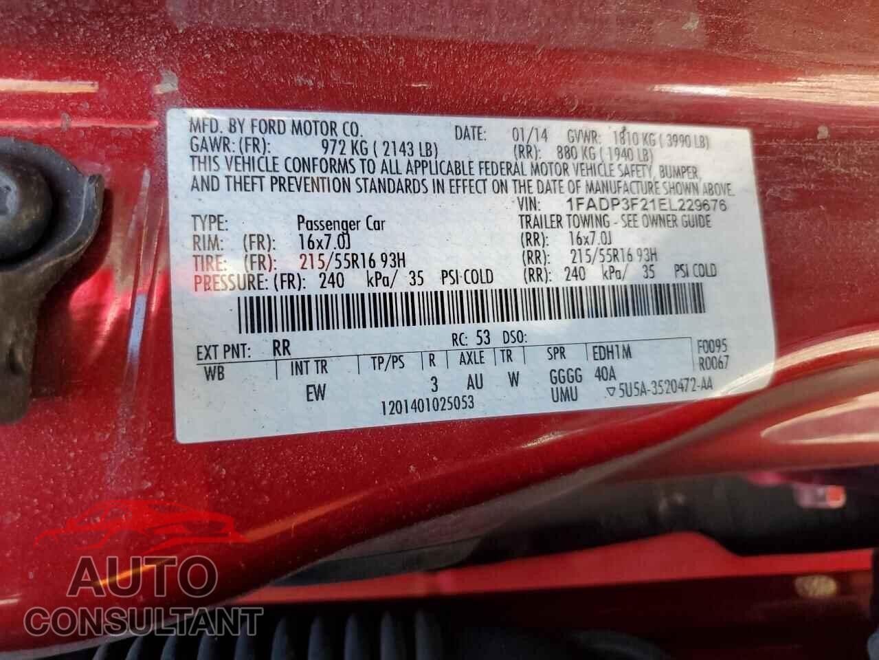FORD FOCUS 2014 - 1FADP3F21EL229676