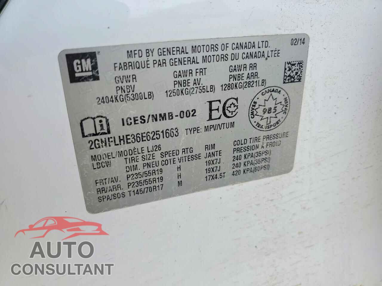 CHEVROLET EQUINOX 2014 - 2GNFLHE36E6251663