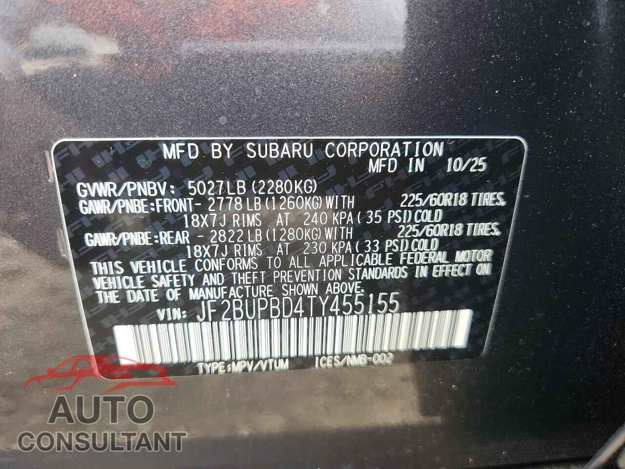 SUBARU OUTBACK 2026 - JF2BUPBD4TY455155