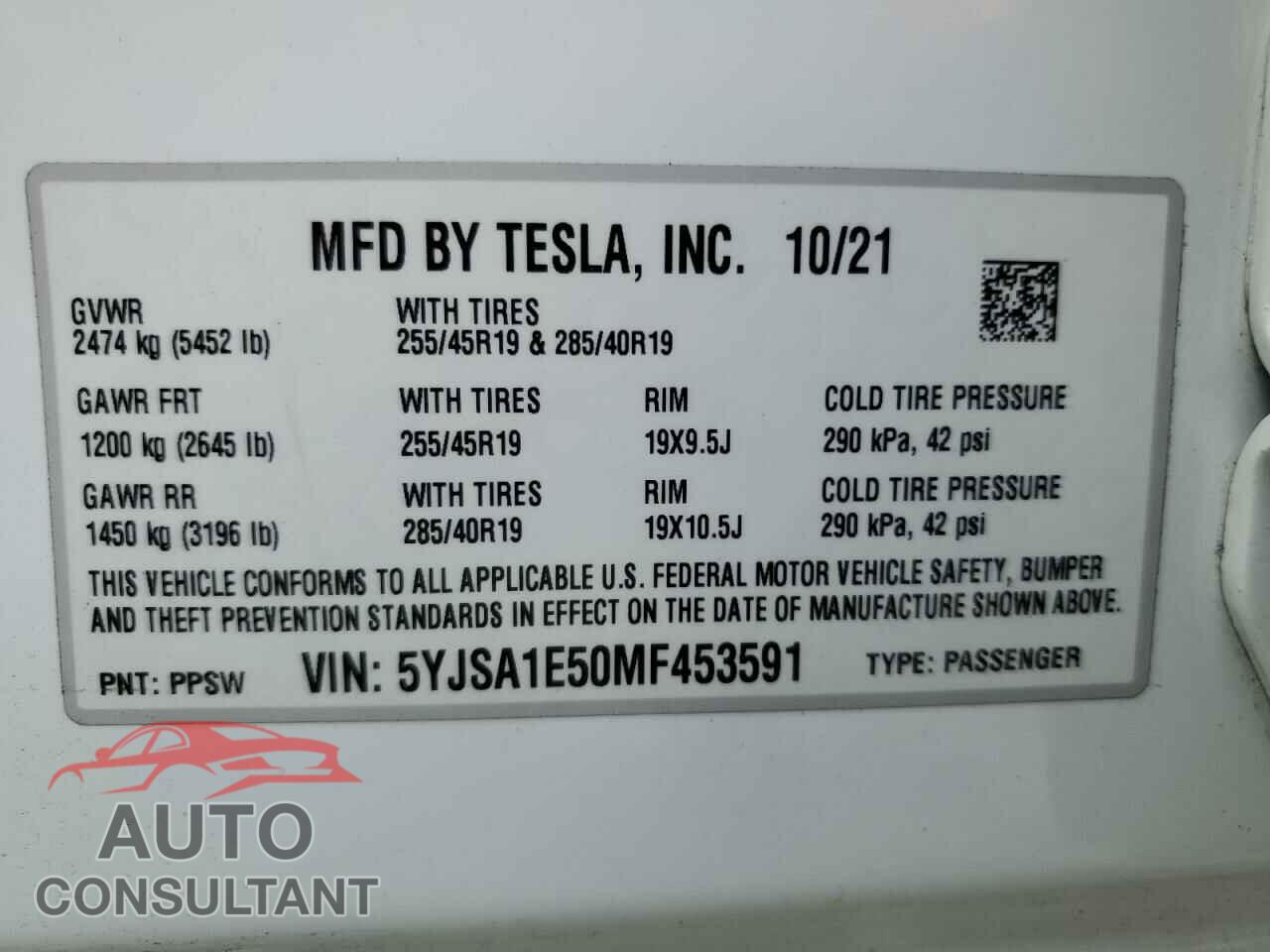 TESLA MODEL S 2021 - 5YJSA1E50MF453591