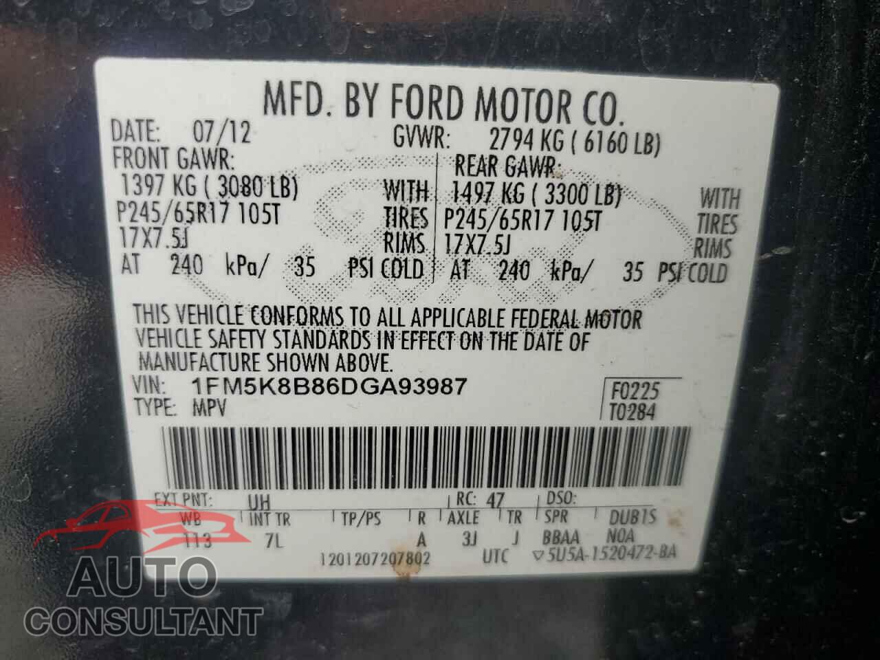 FORD EXPLORER 2013 - 1FM5K8B86DGA93987