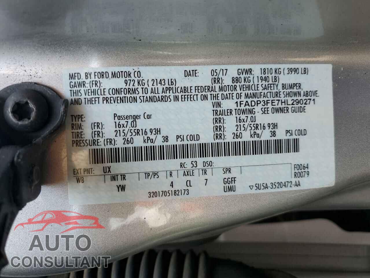 FORD FOCUS 2017 - 1FADP3FE7HL290271