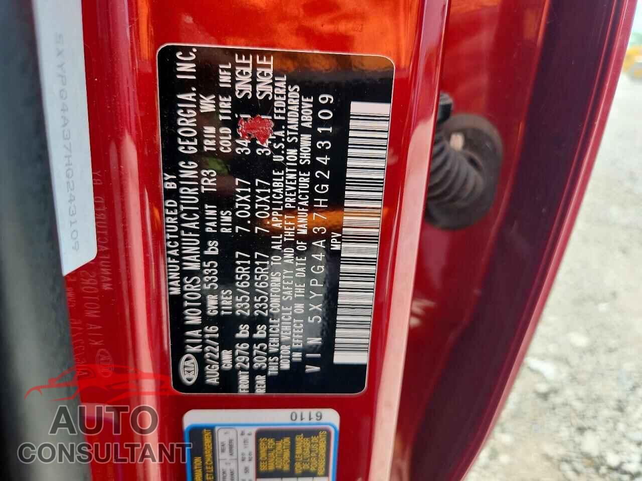 KIA SORENTO 2017 - 5XYPG4A37HG243109