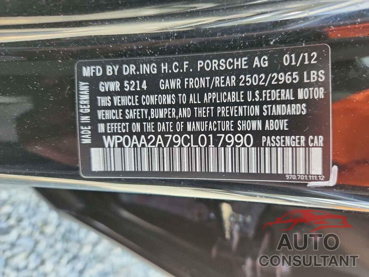 PORSCHE PANAMERA 2012 - WP0AA2A79CL017990