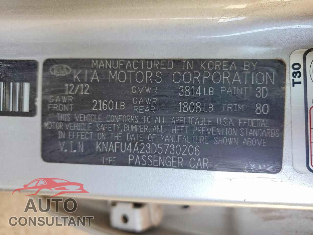 KIA FORTE 2013 - KNAFU4A23D5730206