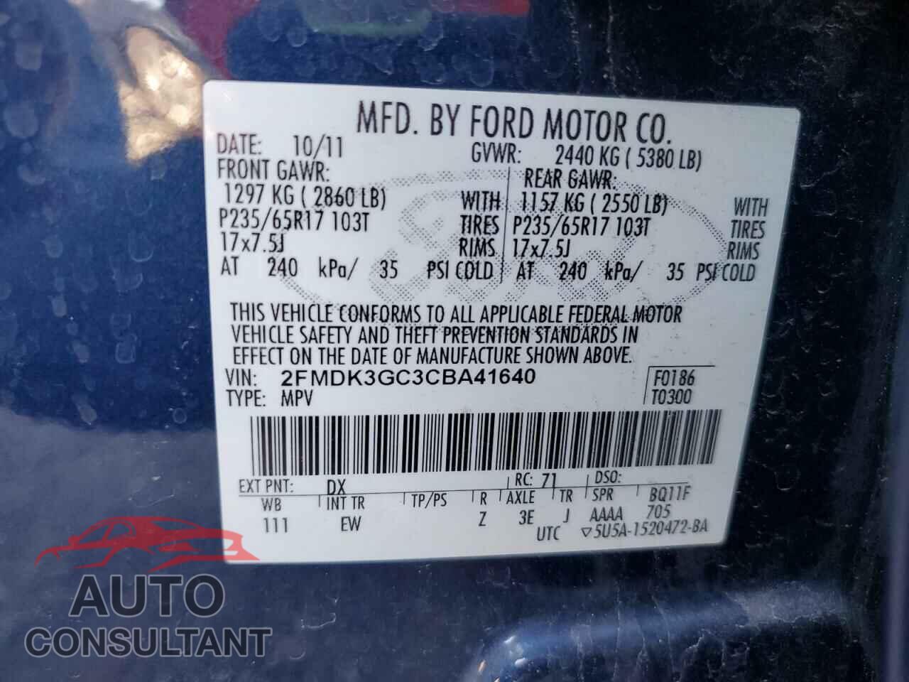 FORD EDGE 2012 - 2FMDK3GC3CBA41640