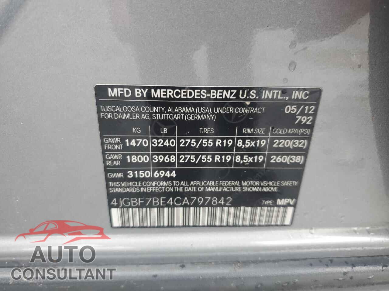 MERCEDES-BENZ GL-CLASS 2012 - 4JGBF7BE4CA797842