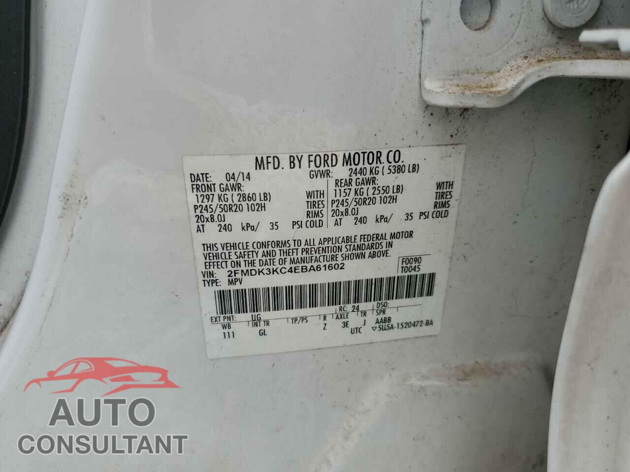 FORD EDGE 2014 - 2FMDK3KC4EBA61602