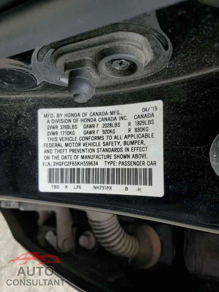 HONDA CIVIC 2019 - 2HGFC2F65KH559634