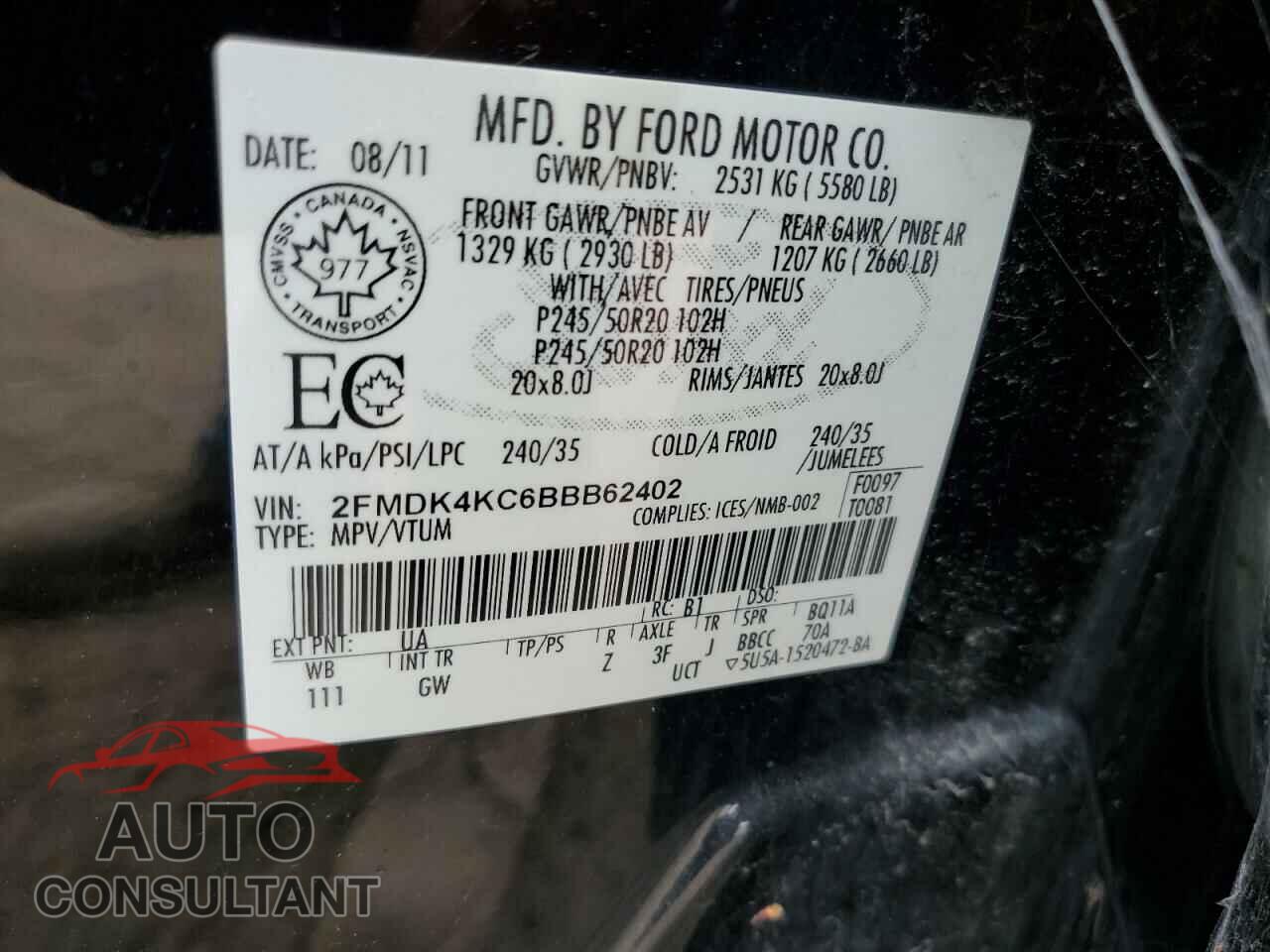 FORD EDGE 2011 - 2FMDK4KC6BBB62402
