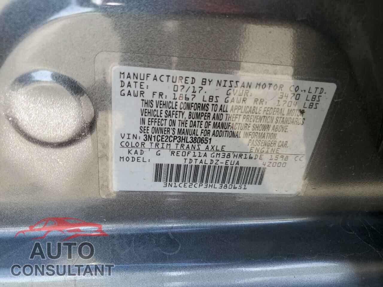 NISSAN VERSA 2017 - 3N1CE2CP3HL380651