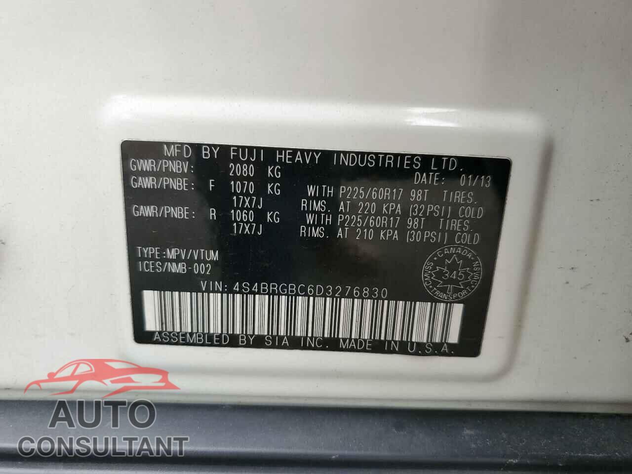 SUBARU OUTBACK 2013 - 4S4BRGBC6D3276830