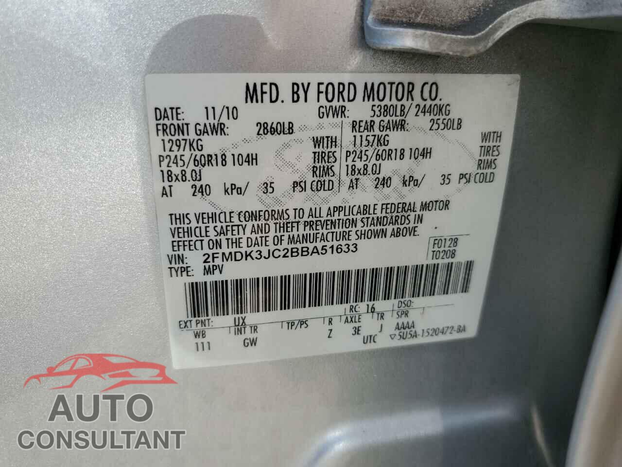 FORD EDGE 2011 - 2FMDK3JC2BBA51633