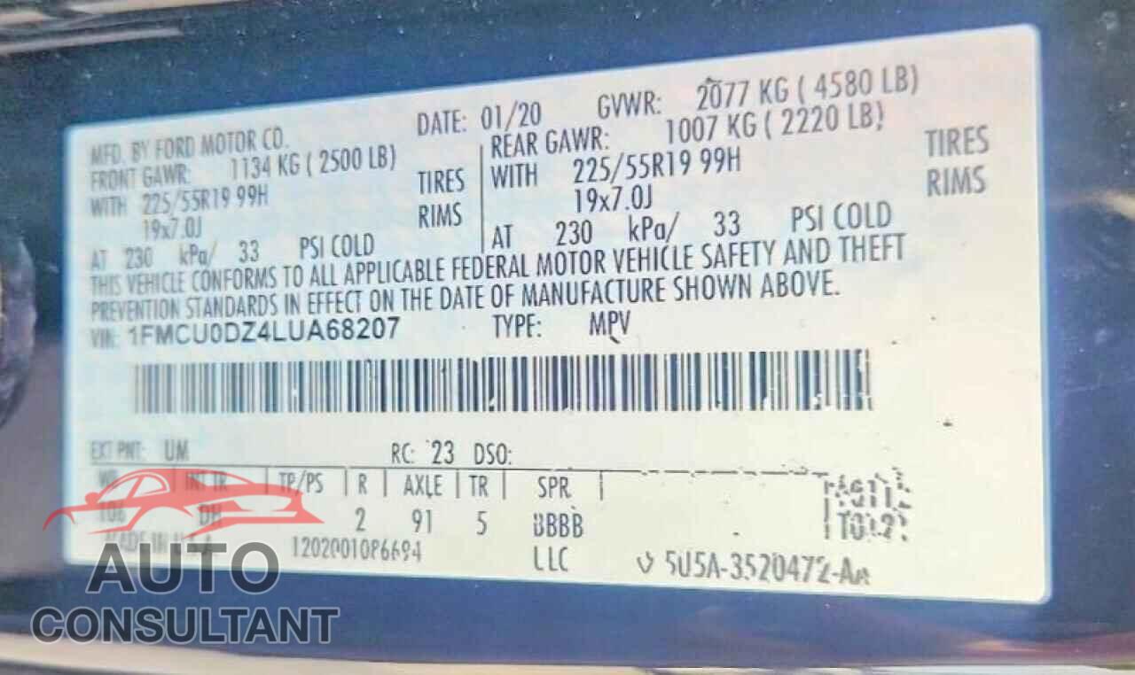 FORD ESCAPE 2020 - 1FMCU0DZ4LUA68207