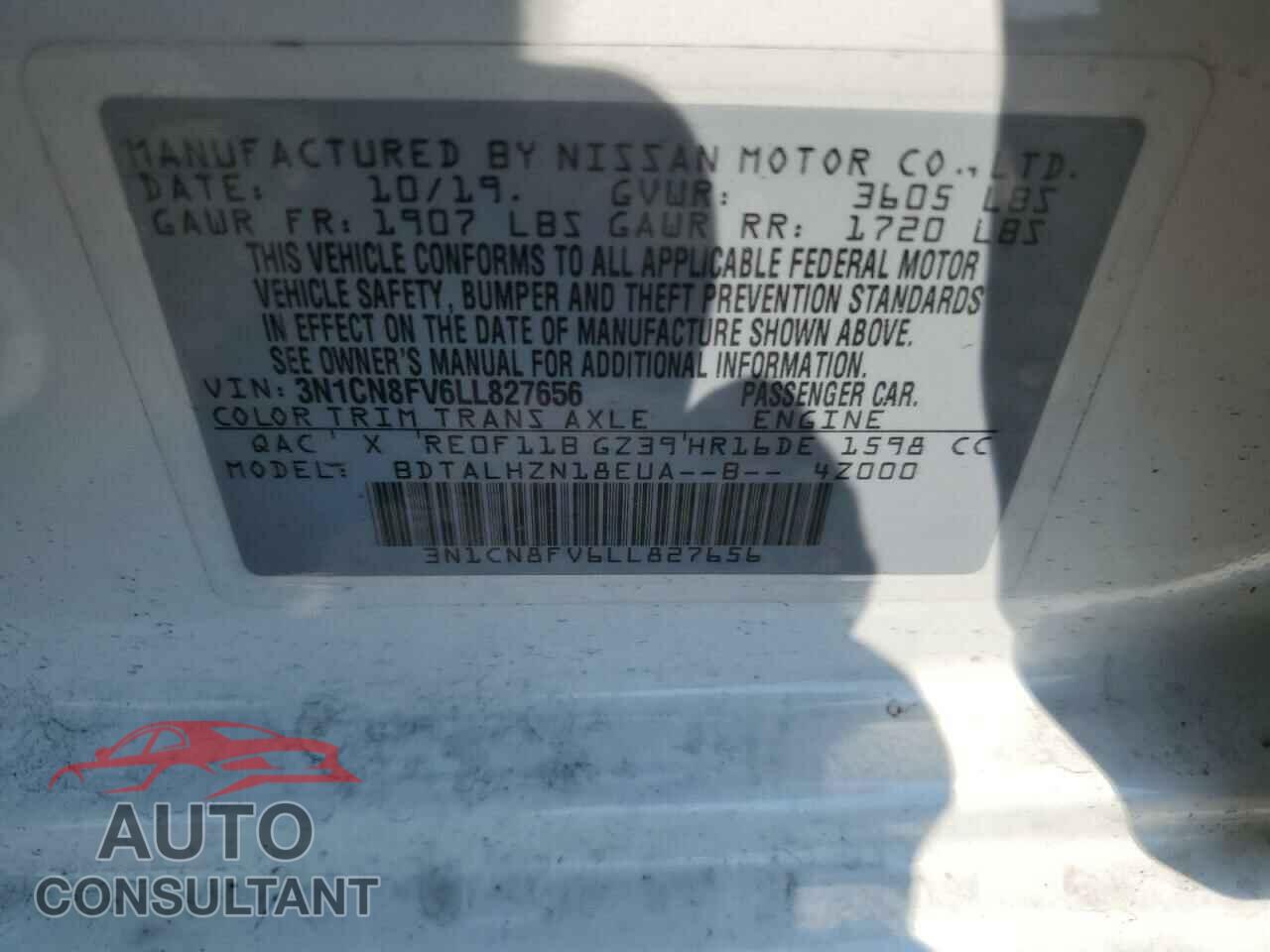 NISSAN VERSA 2020 - 3N1CN8FV6LL827656